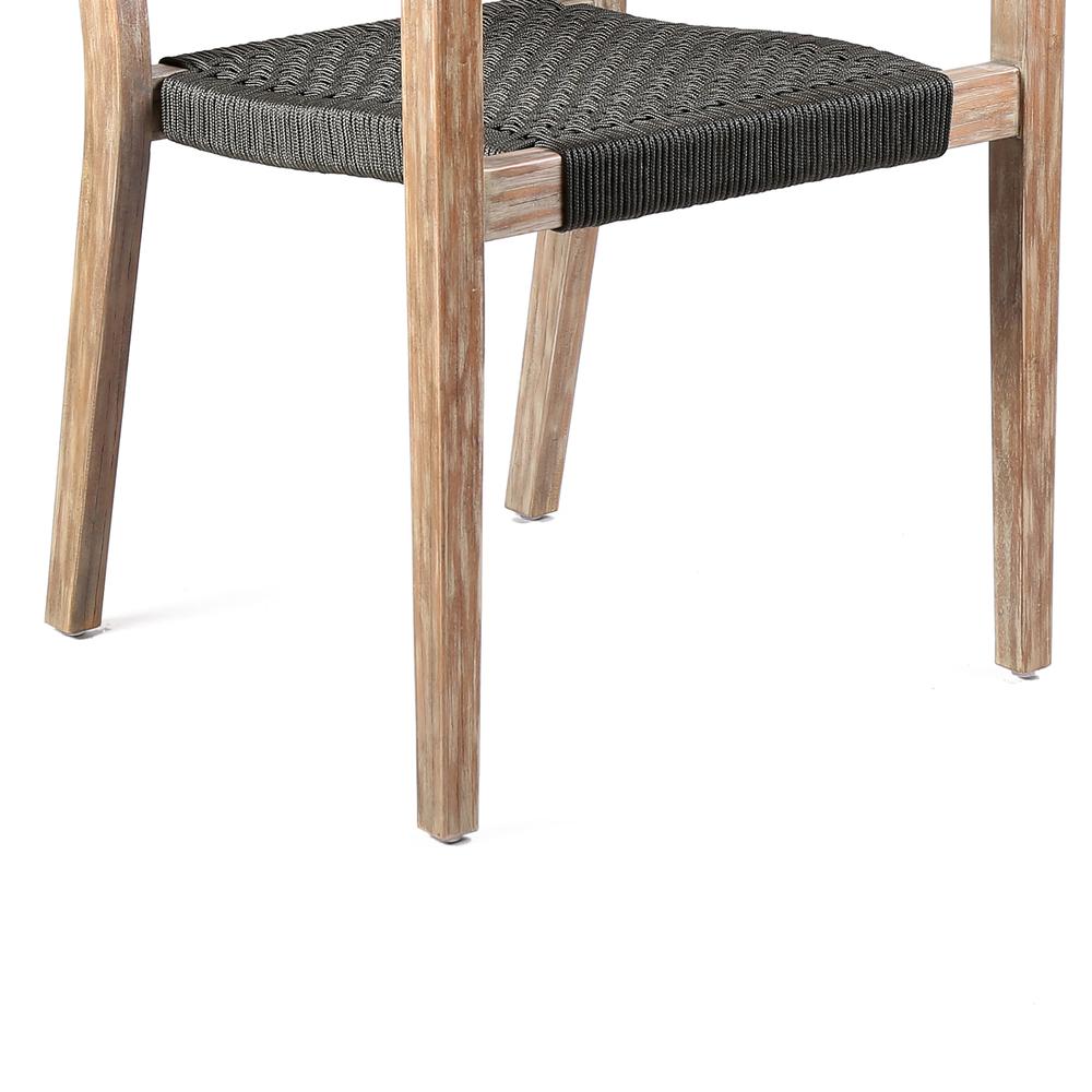 Madsen Outdoor Patio Charcoal Rope Arm Chair in Natural Acacia Finish - Set of 2. Picture 7
