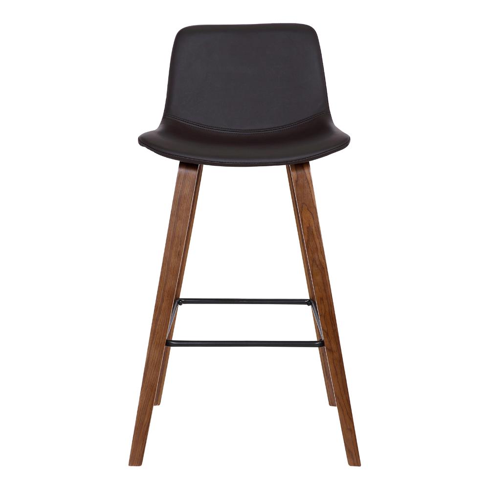 Contemporary Barstool in Walnut Wood Finish and Brown Faux Leather. Picture 2