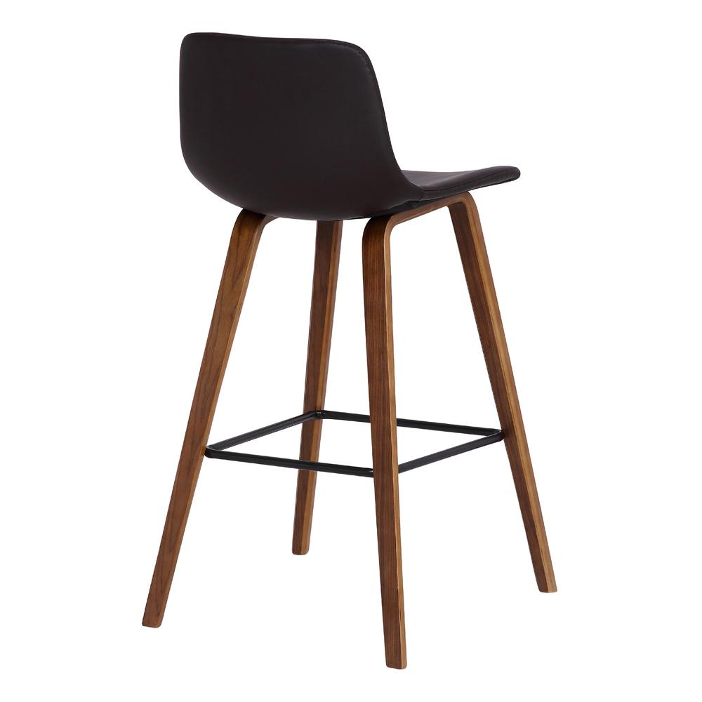 Contemporary Barstool in Walnut Wood Finish and Brown Faux Leather. Picture 4