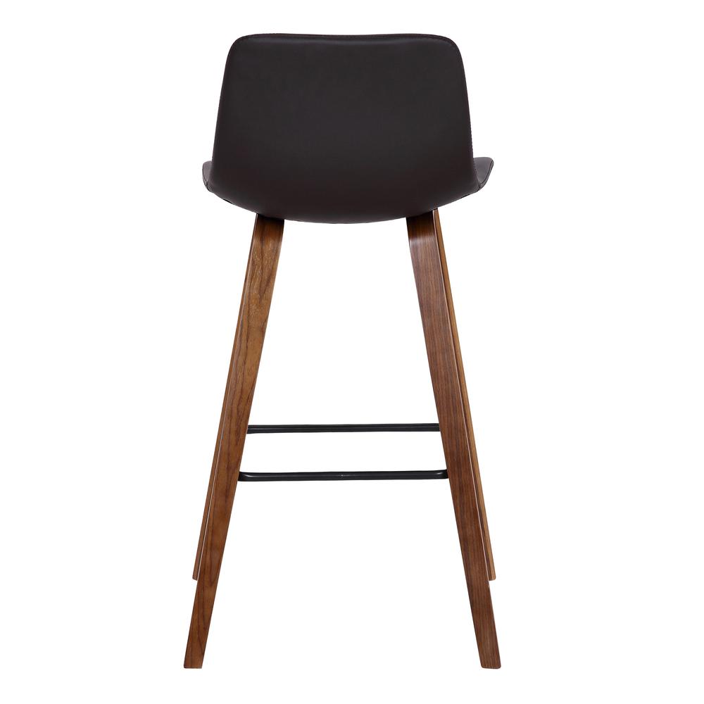 Contemporary Barstool in Walnut Wood Finish and Brown Faux Leather. Picture 5