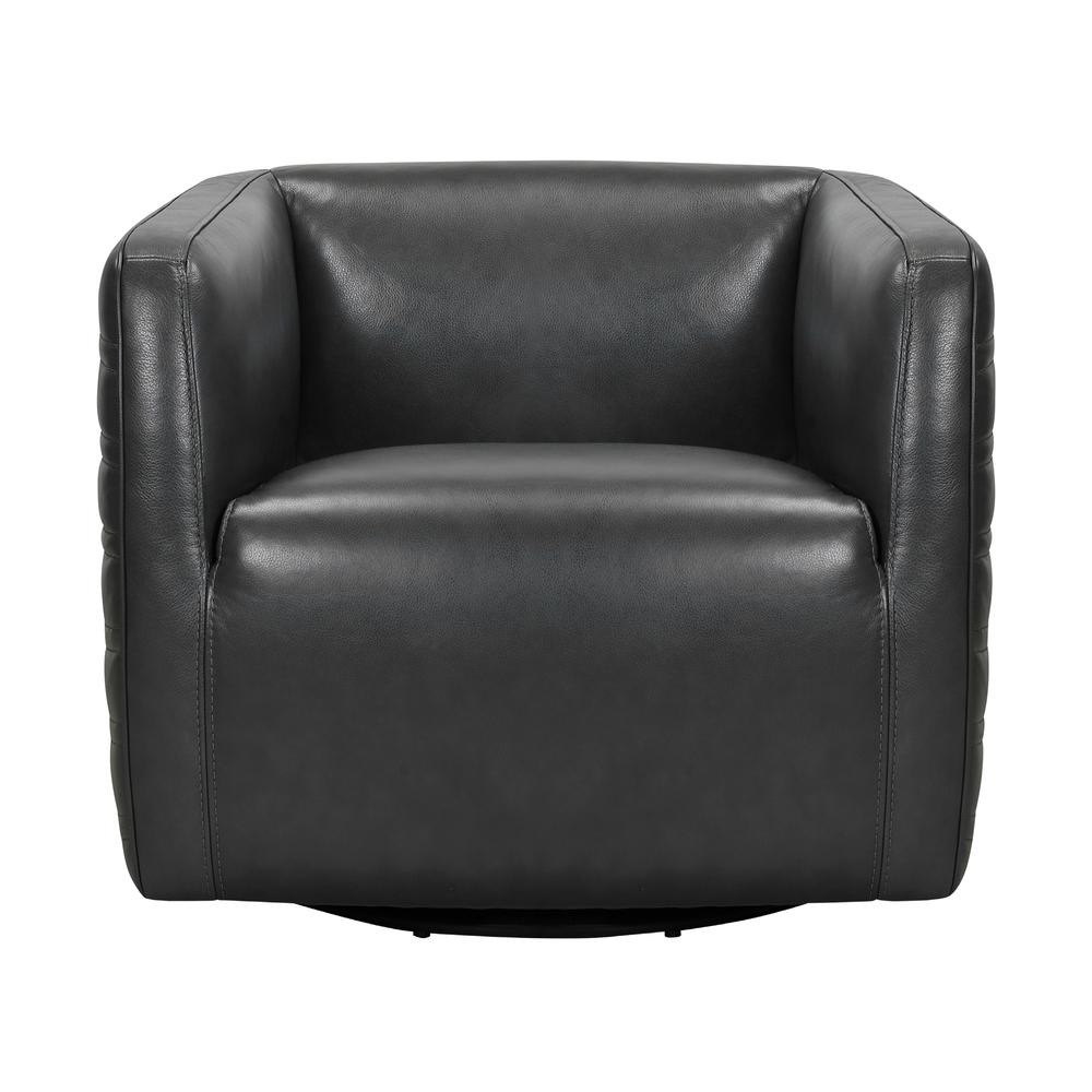 Melanie Swivel Leather Barrel Chair, Pewter. Picture 1