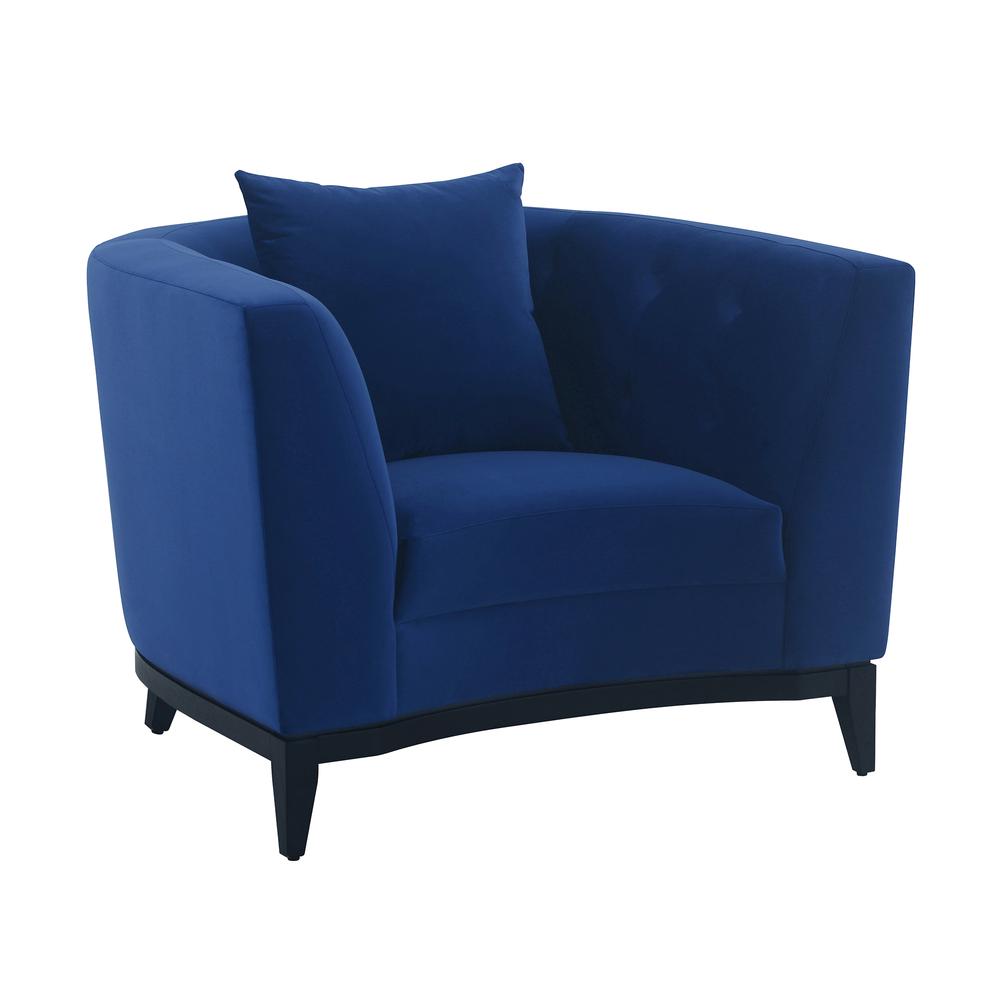 Melange Blue Fabric Upholstered Accent Chair with Black Wood Base. Picture 1