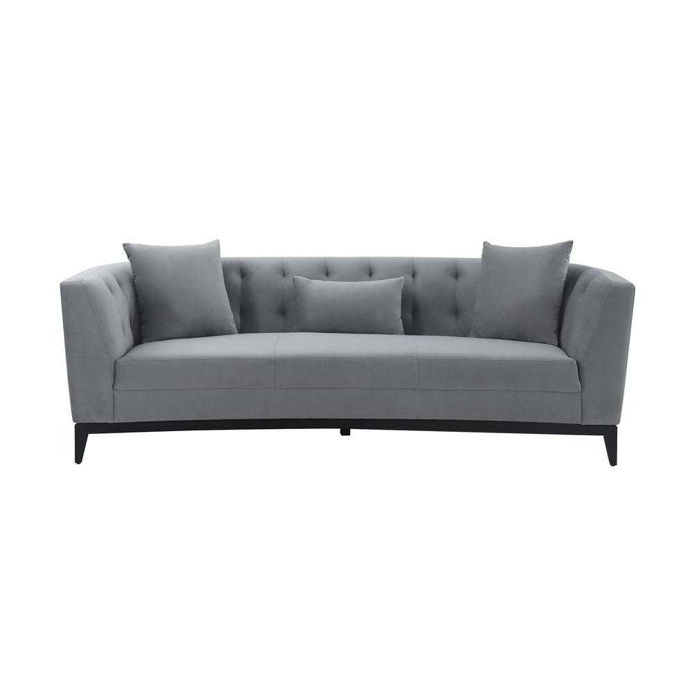 Melange Gray Velvet Sofa with Black Wood Base. Picture 1