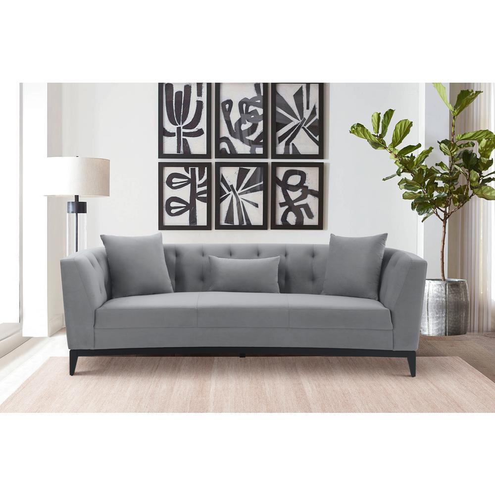 Melange Gray Velvet Sofa with Black Wood Base. Picture 2