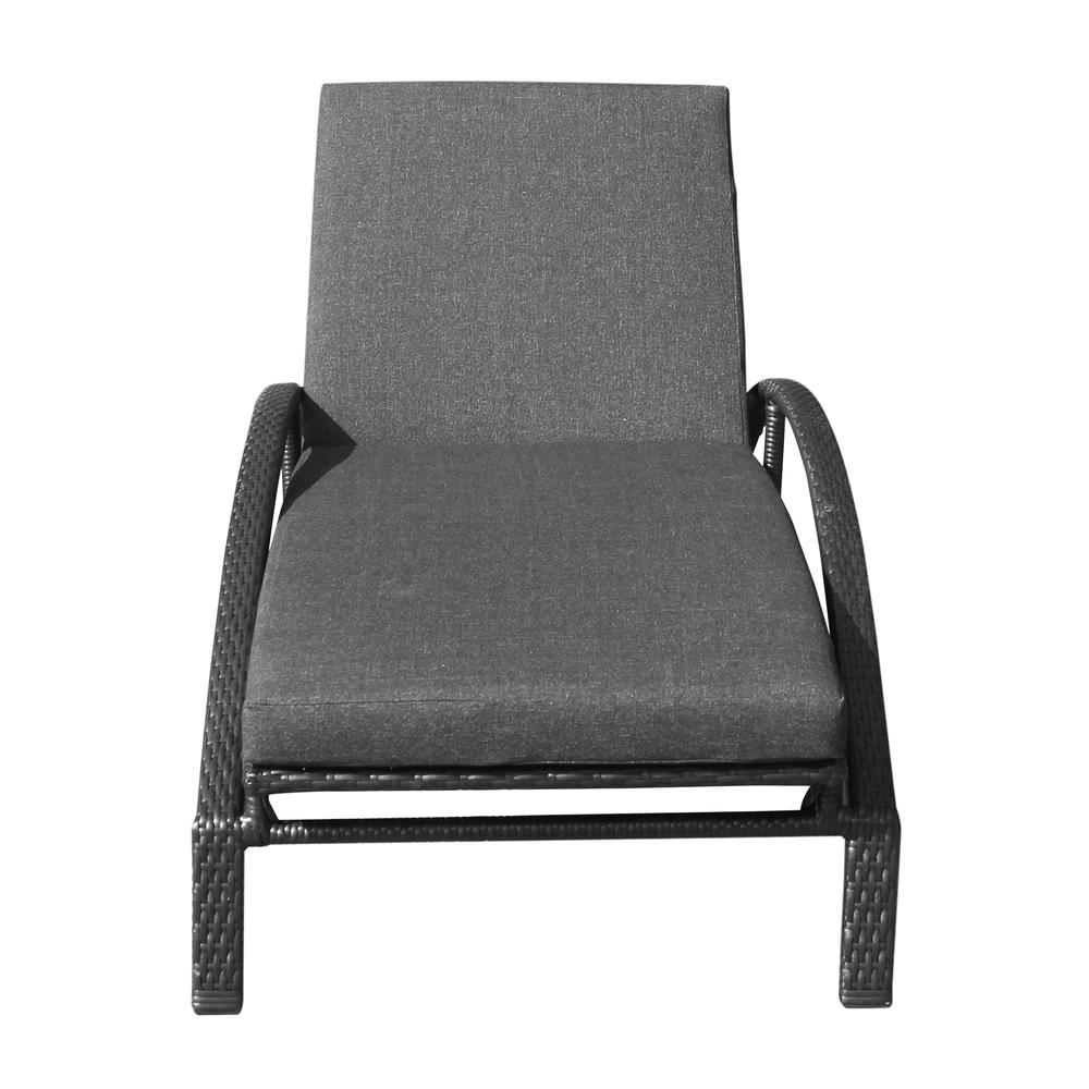 Mahana Adjustable Patio Outdoor Chaise Lounge Chair in Black Wicker with Charcoal Cushions. Picture 1