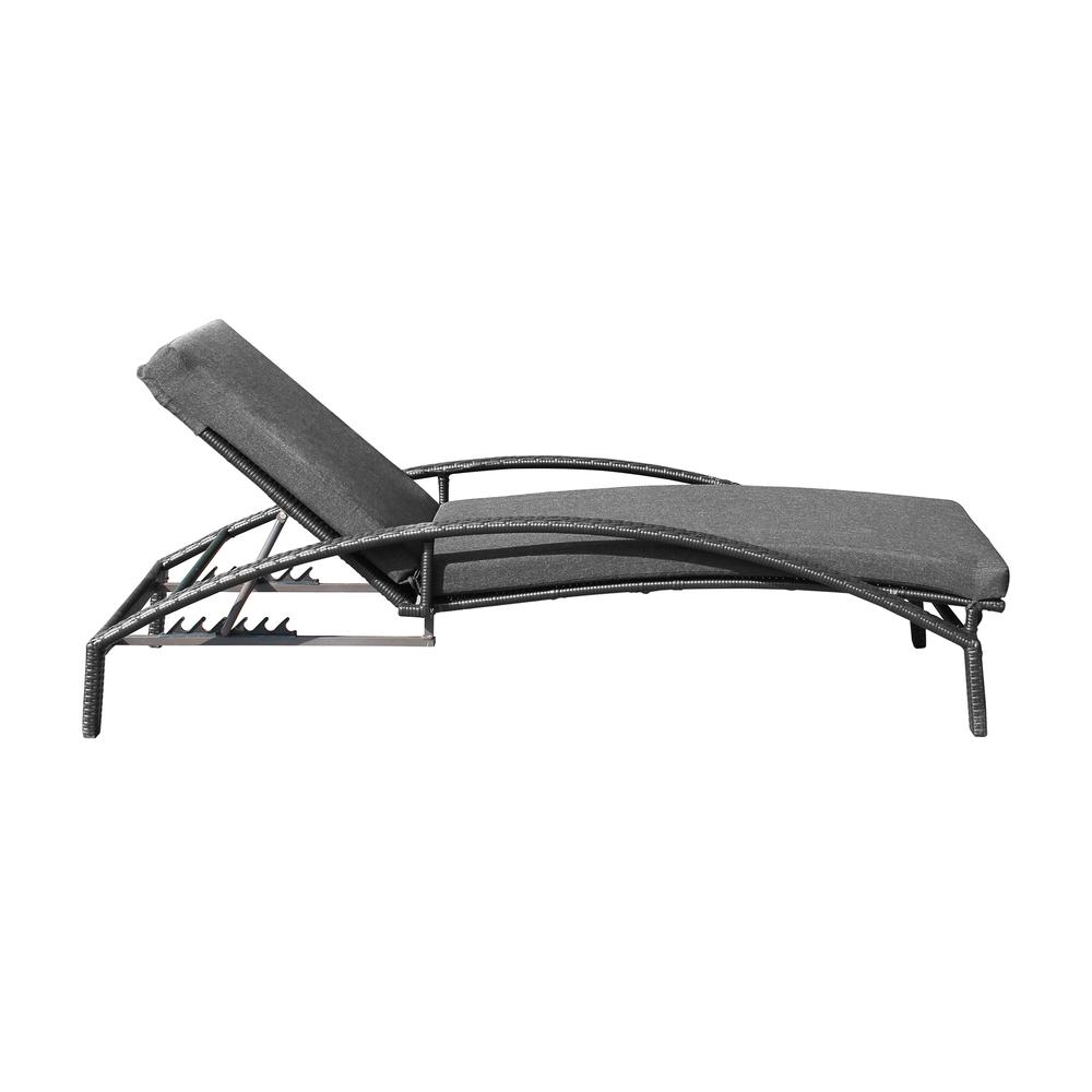 Mahana Adjustable Patio Outdoor Chaise Lounge Chair in Black Wicker with Charcoal Cushions. Picture 2