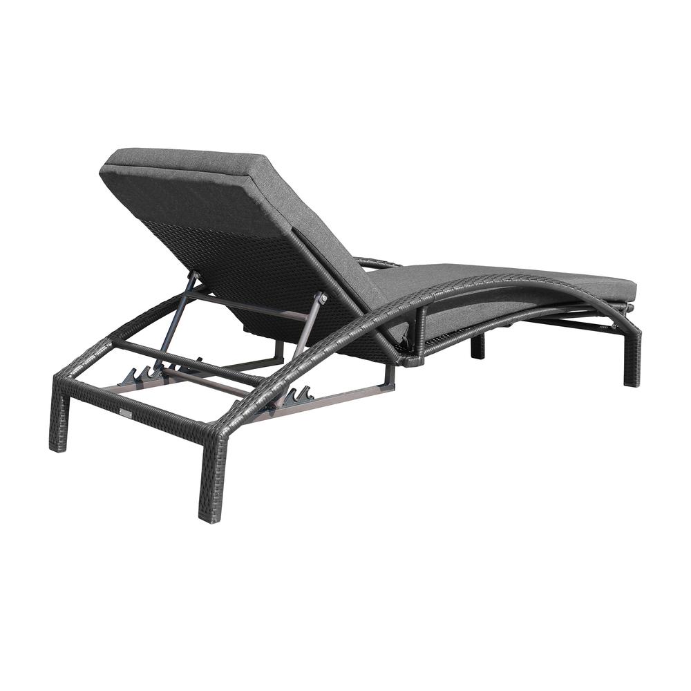 Mahana Adjustable Patio Outdoor Chaise Lounge Chair in Black Wicker with Charcoal Cushions. Picture 3