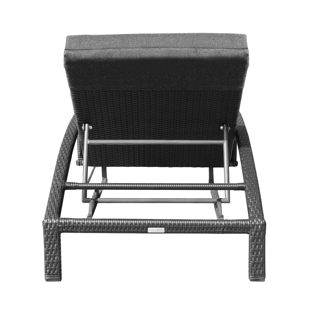 Mahana Adjustable Patio Outdoor Chaise Lounge Chair in Black Wicker with Charcoal Cushions. Picture 4