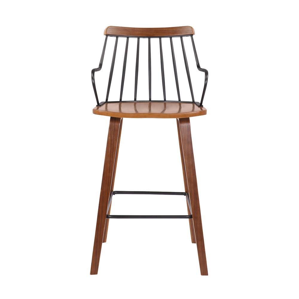 Micah Walnut and Metal Modern 26" Counter Height Bar Stool, WALNUT. Picture 1