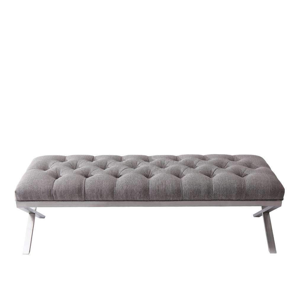 Armen Living Milo Bench in Brushed Stainless Steel finish with Grey Fabric. Picture 2