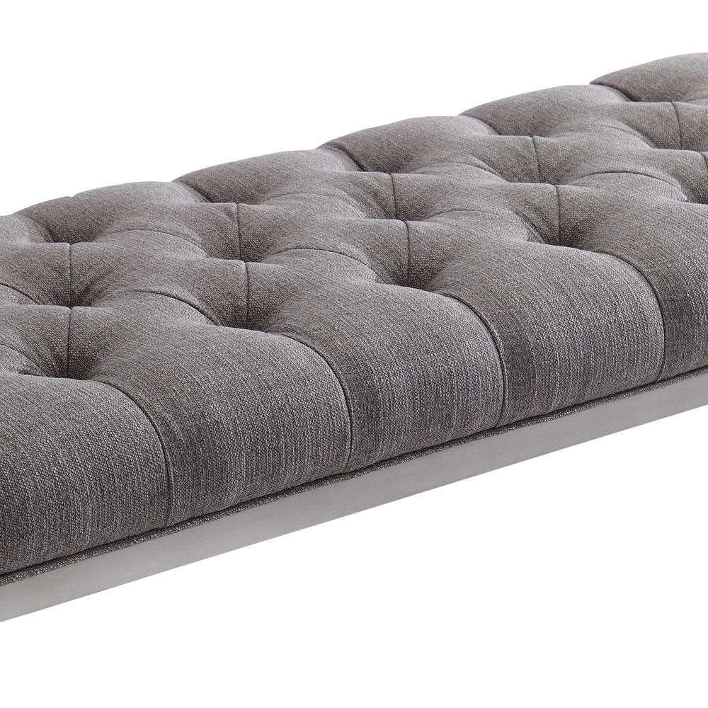 Armen Living Milo Bench in Brushed Stainless Steel finish with Grey Fabric. Picture 3