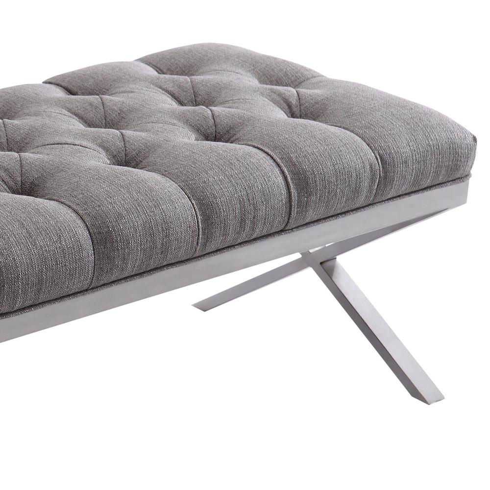 Armen Living Milo Bench in Brushed Stainless Steel finish with Grey Fabric. Picture 4