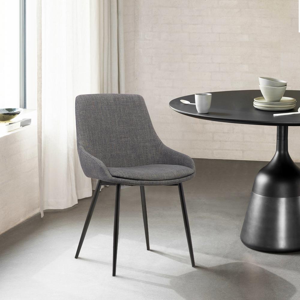 Armen Living Mia Contemporary Dining Chair in Charcoal Fabric with Black Powder Coated Metal Legs. Picture 1