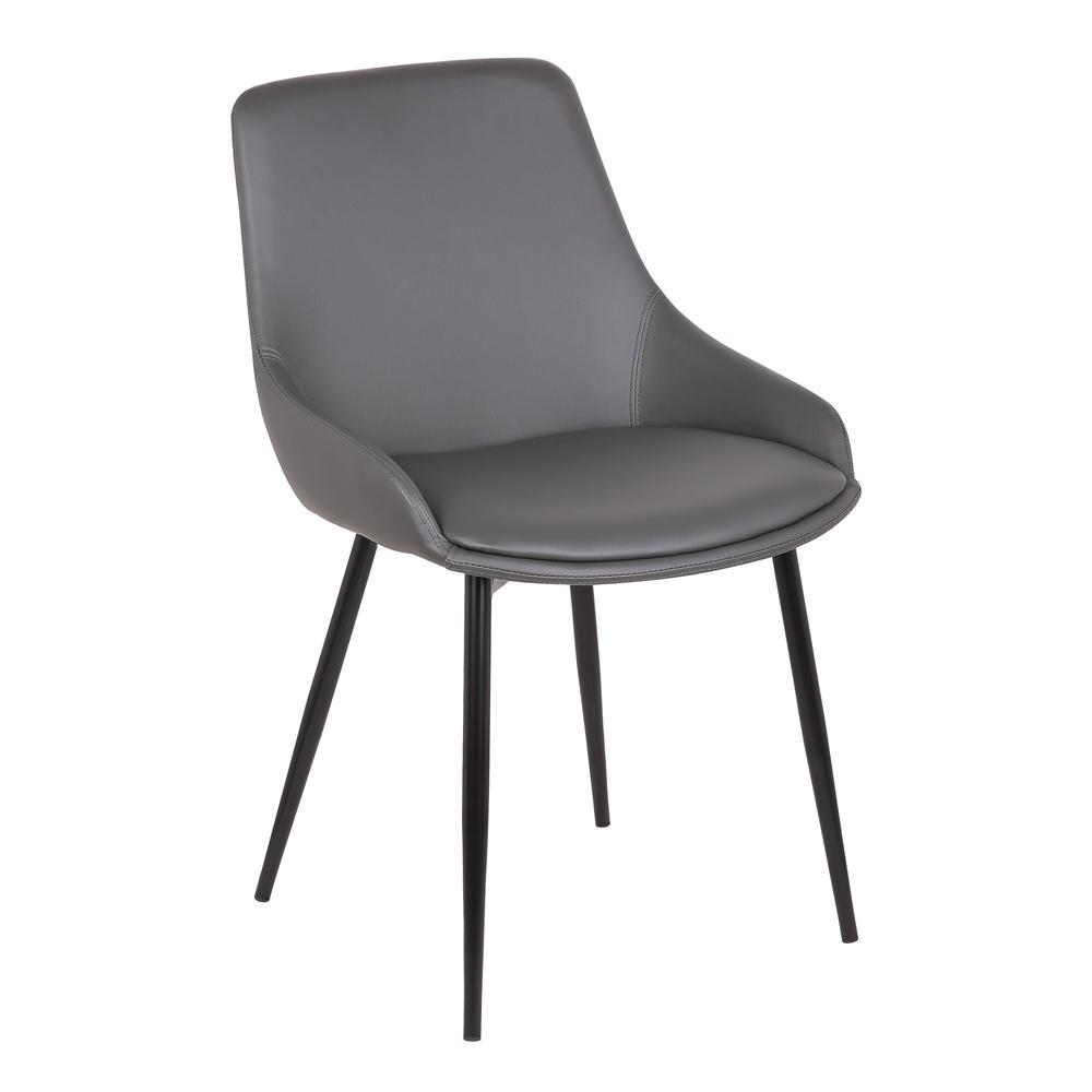 Contemporary Dining Chair in Gray Faux Leather with Black Powder Coated Metal Legs. Picture 1