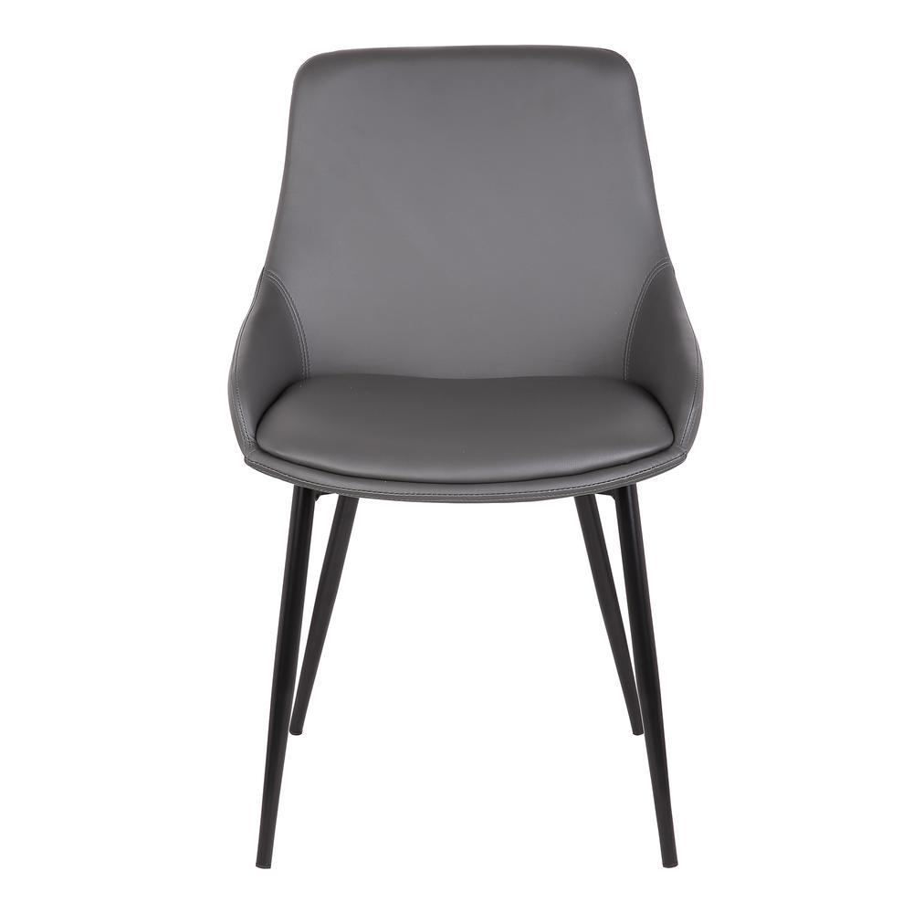 Contemporary Dining Chair in Gray Faux Leather with Black Powder Coated Metal Legs. Picture 2