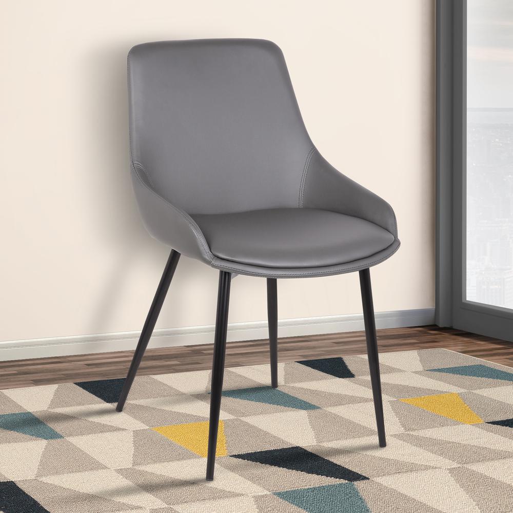 Contemporary Dining Chair in Gray Faux Leather with Black Powder Coated Metal Legs. Picture 7