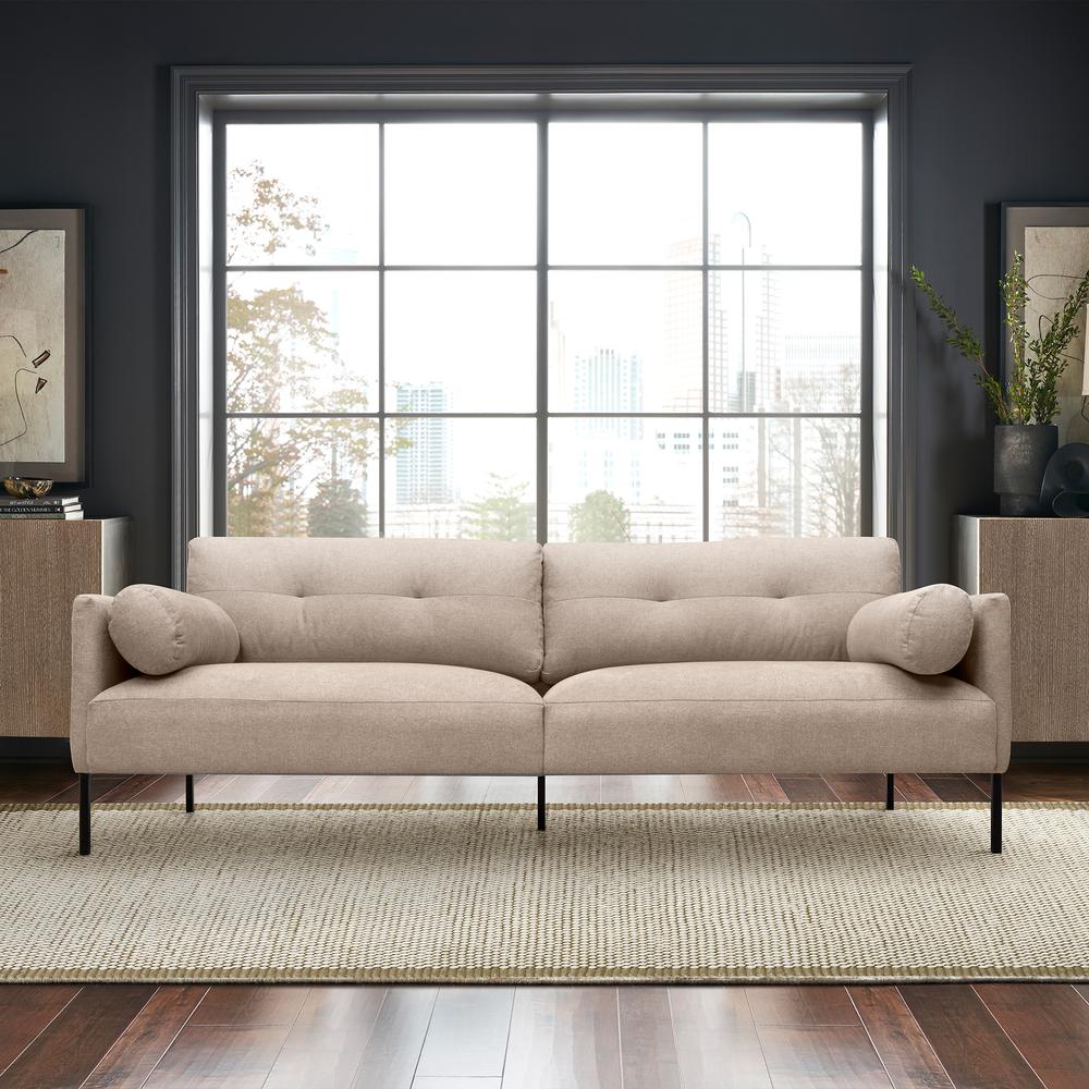 Michalina 84" Beige Fabric Sofa with Black Metal Legs. Picture 9