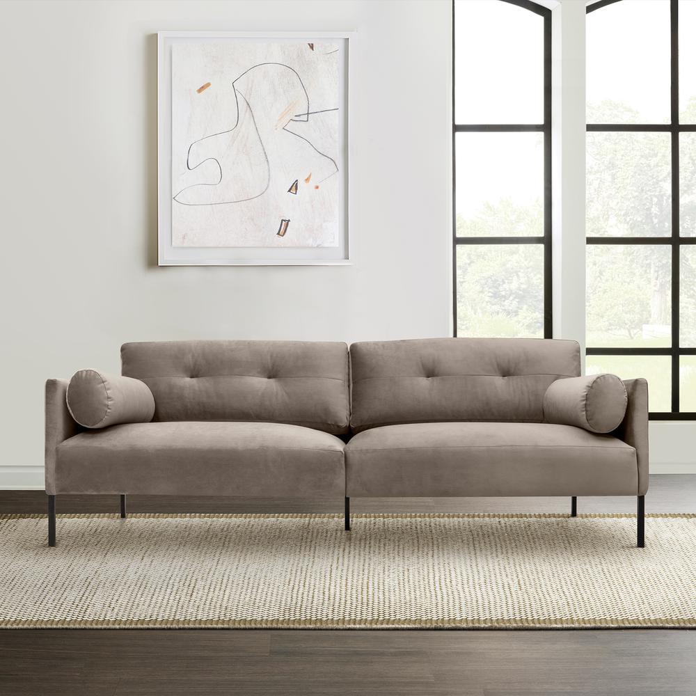Michalina 84" Fossil Gray Velvet Sofa with Black Metal Legs. Picture 9