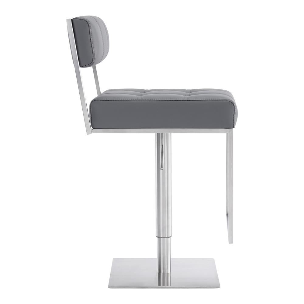 Michele Contemporary Swivel Barstool in Brushed Stainless Steel and Grey Faux Leather. Picture 3