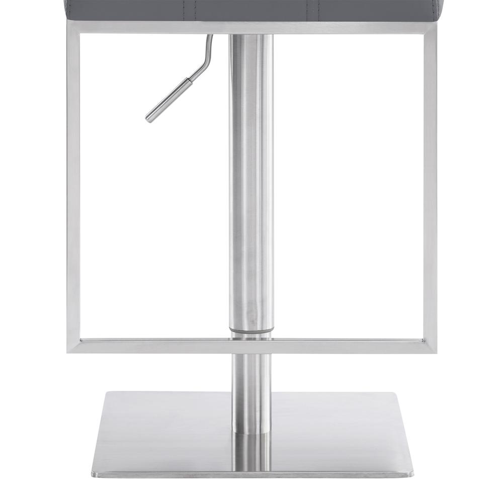 Contemporary Swivel Barstool - Brushed Stainless Steel and Grey Faux Leather. Picture 6