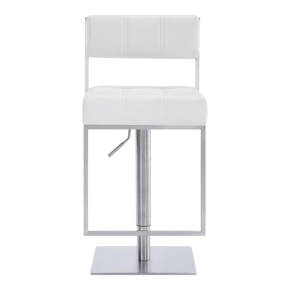 Contemporary Swivel Barstool in Brushed Stainless Steel - White Faux Leather. Picture 2