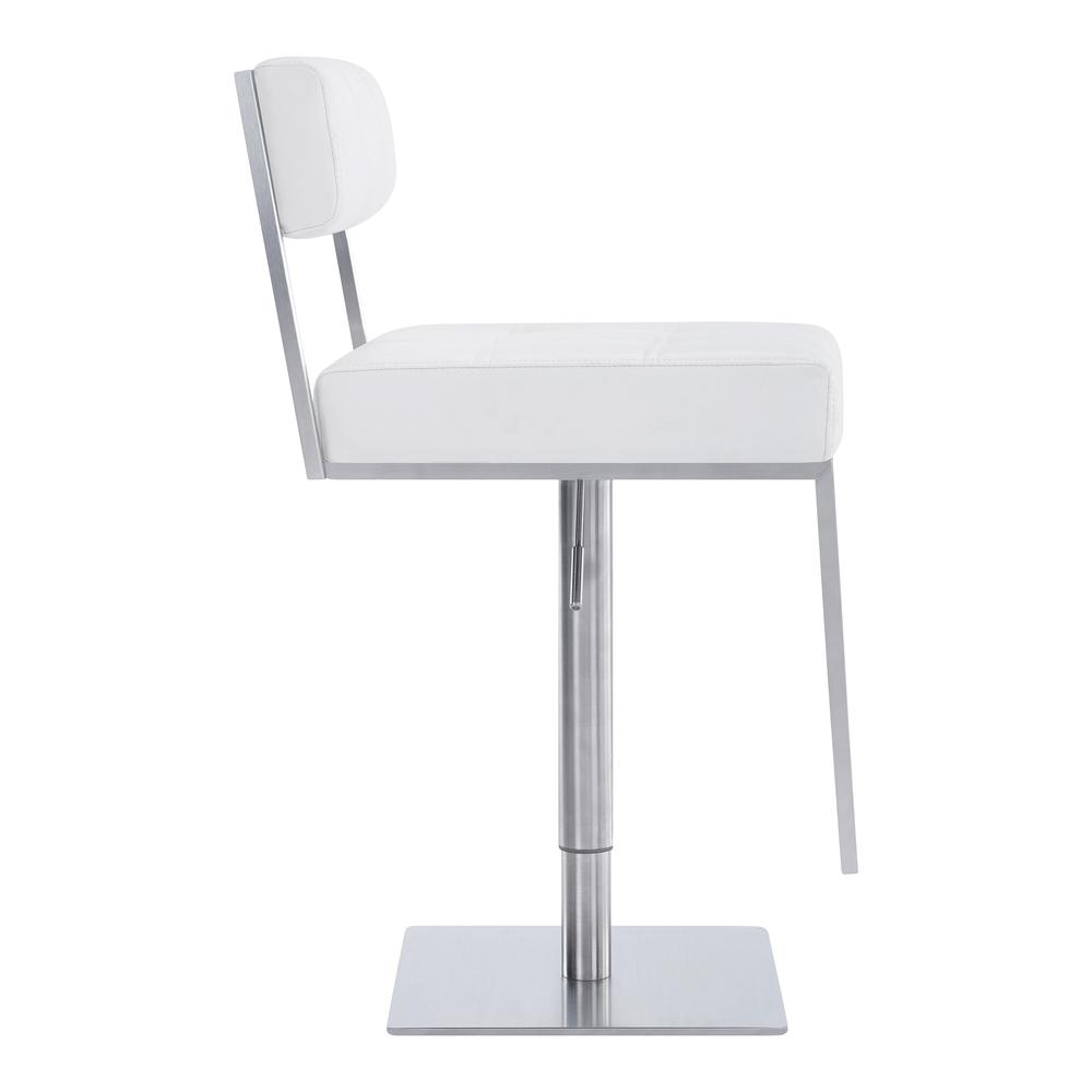 Michele Contemporary Swivel Barstool in Brushed Stainless Steel and White Faux Leather. Picture 3