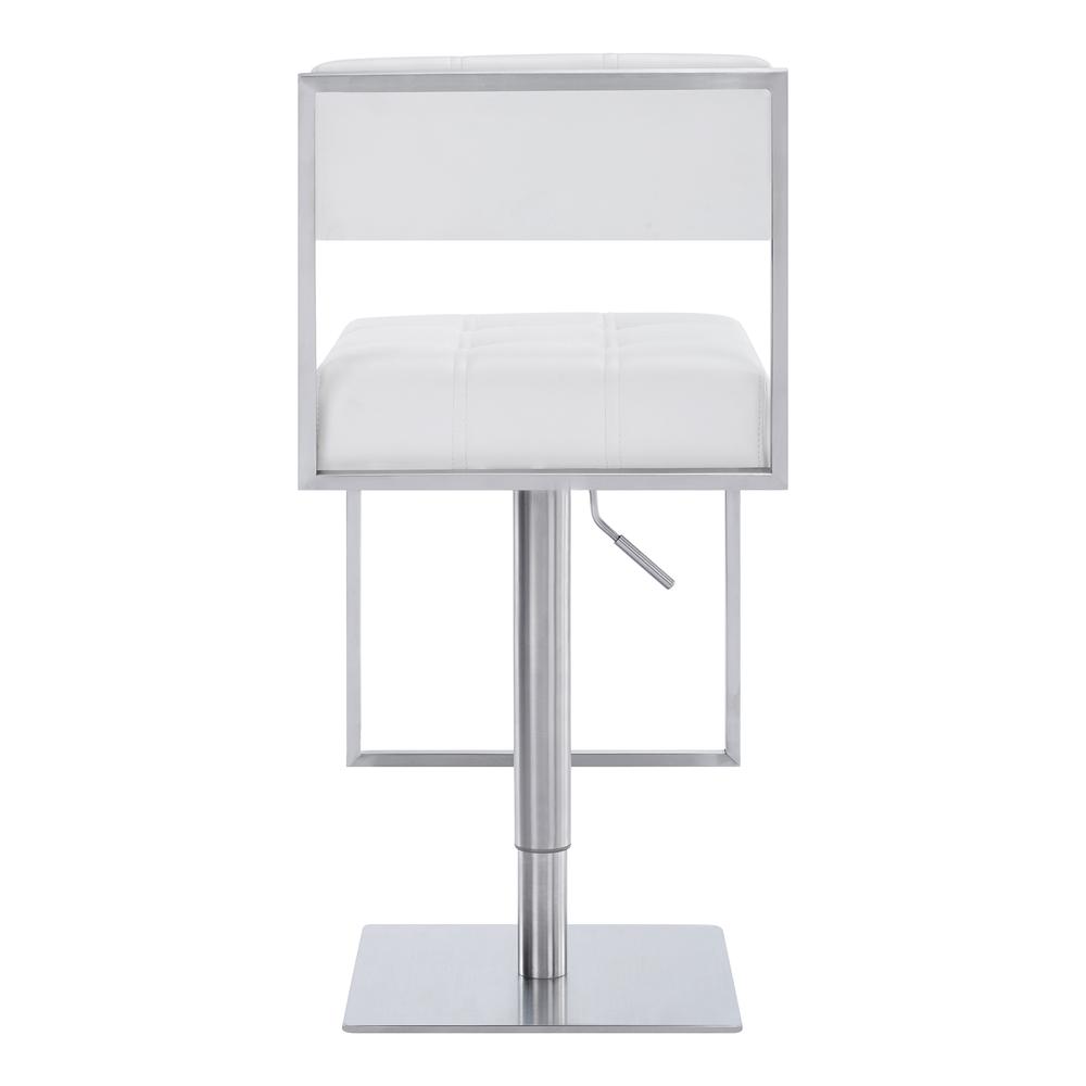 Michele Contemporary Swivel Barstool in Brushed Stainless Steel and White Faux Leather. Picture 4