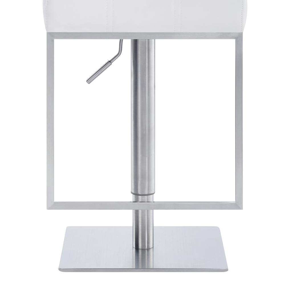 Contemporary Swivel Barstool in Brushed Stainless Steel - White Faux Leather. Picture 6