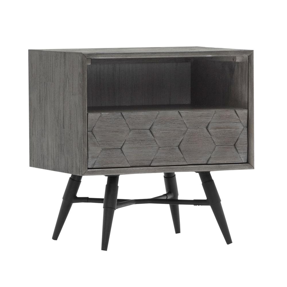 Makena 1 Drawer Night Stand in Grey Acacia Wood. Picture 1