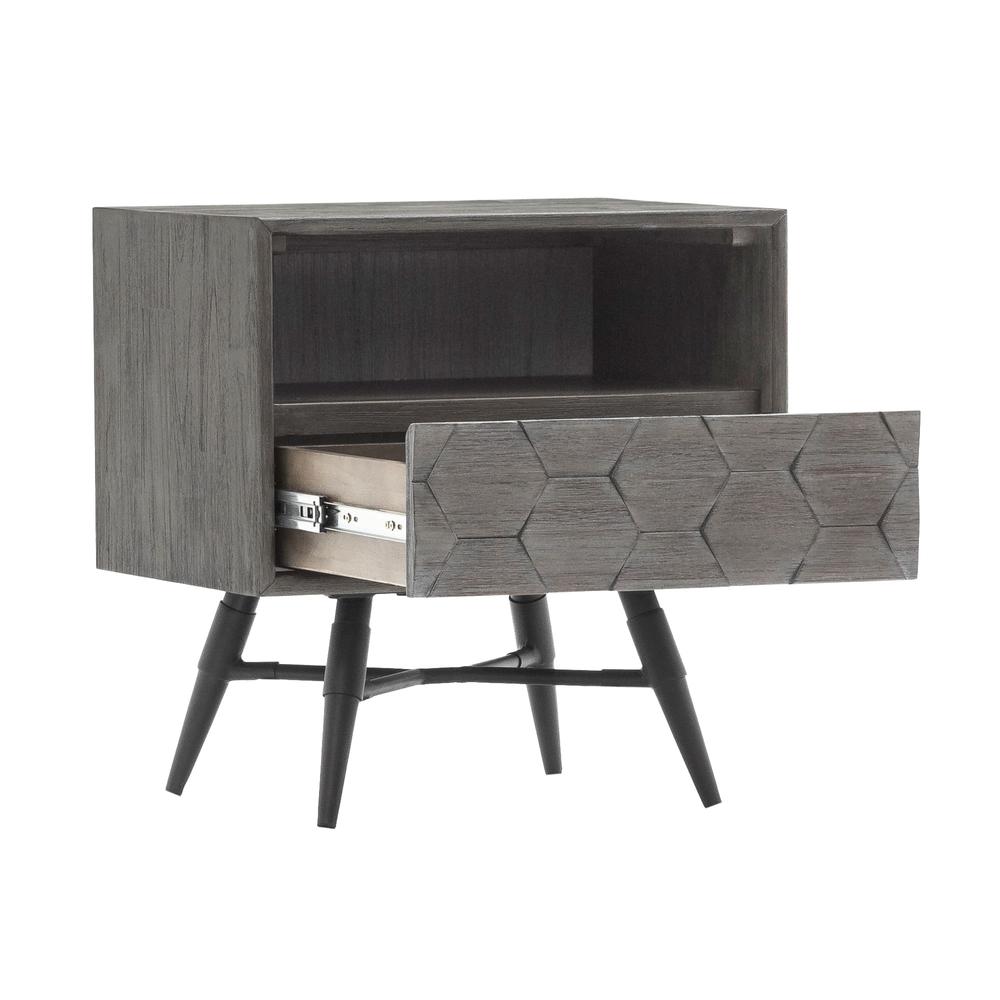 Makena 1 Drawer Night Stand in Grey Acacia Wood. Picture 2