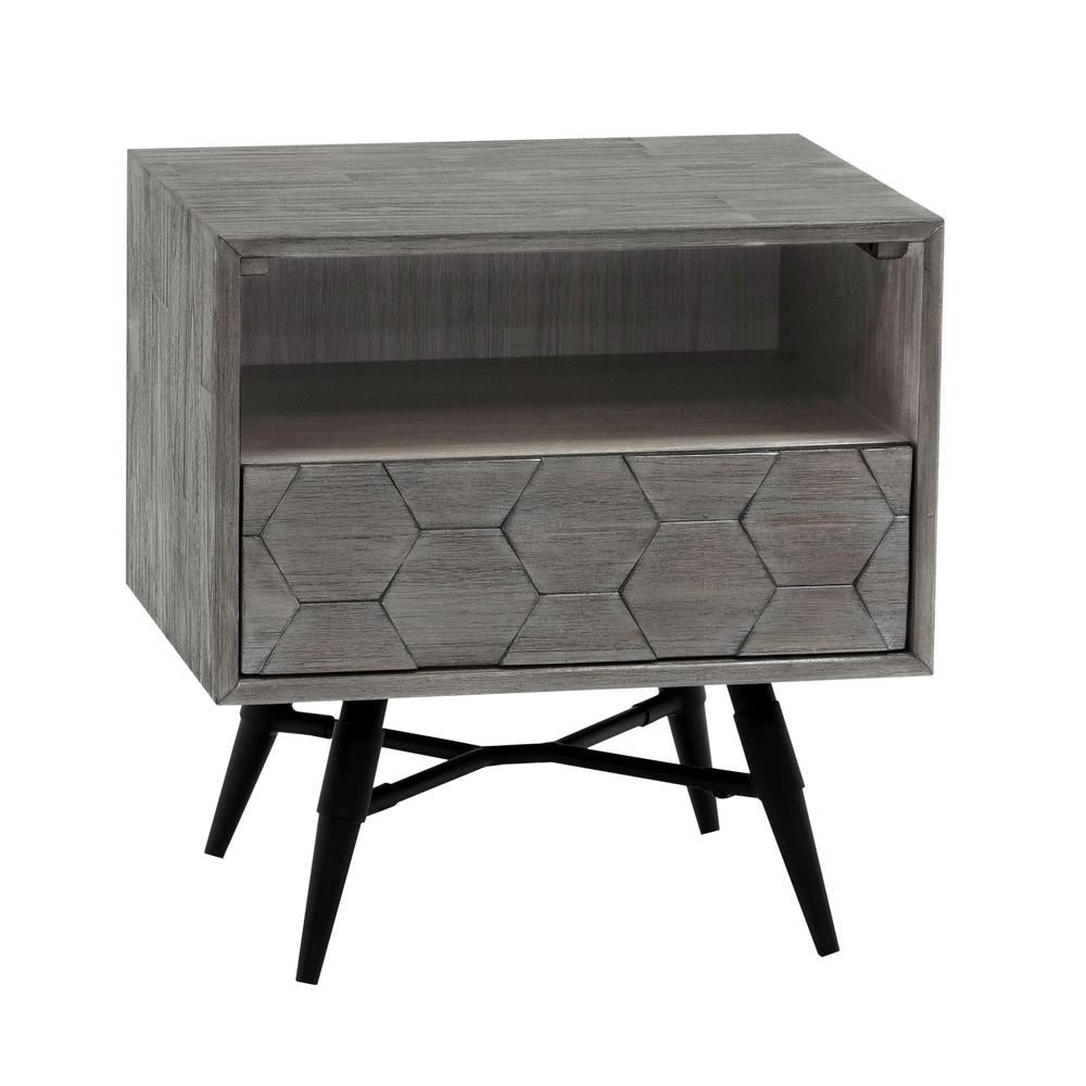 Makena 1 Drawer Night Stand in Grey Acacia Wood. Picture 4