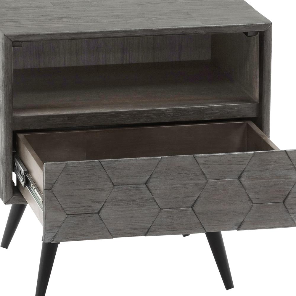 Makena 1 Drawer Night Stand in Grey Acacia Wood. Picture 6