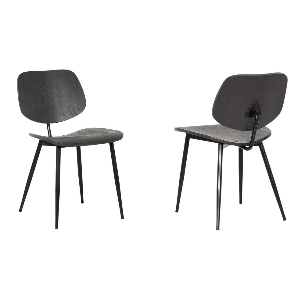 Miki Mid-Century Black Wood Dining Accent Chairs (Set of 2). Picture 1