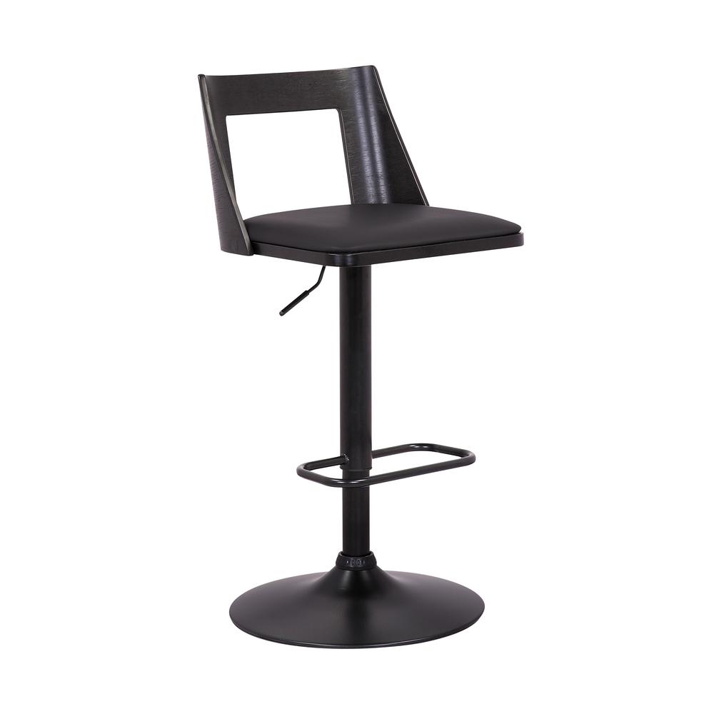 Milan Adjustable Swivel Black Faux Leather and Black Wood Bar Stool with Black Base. Picture 1
