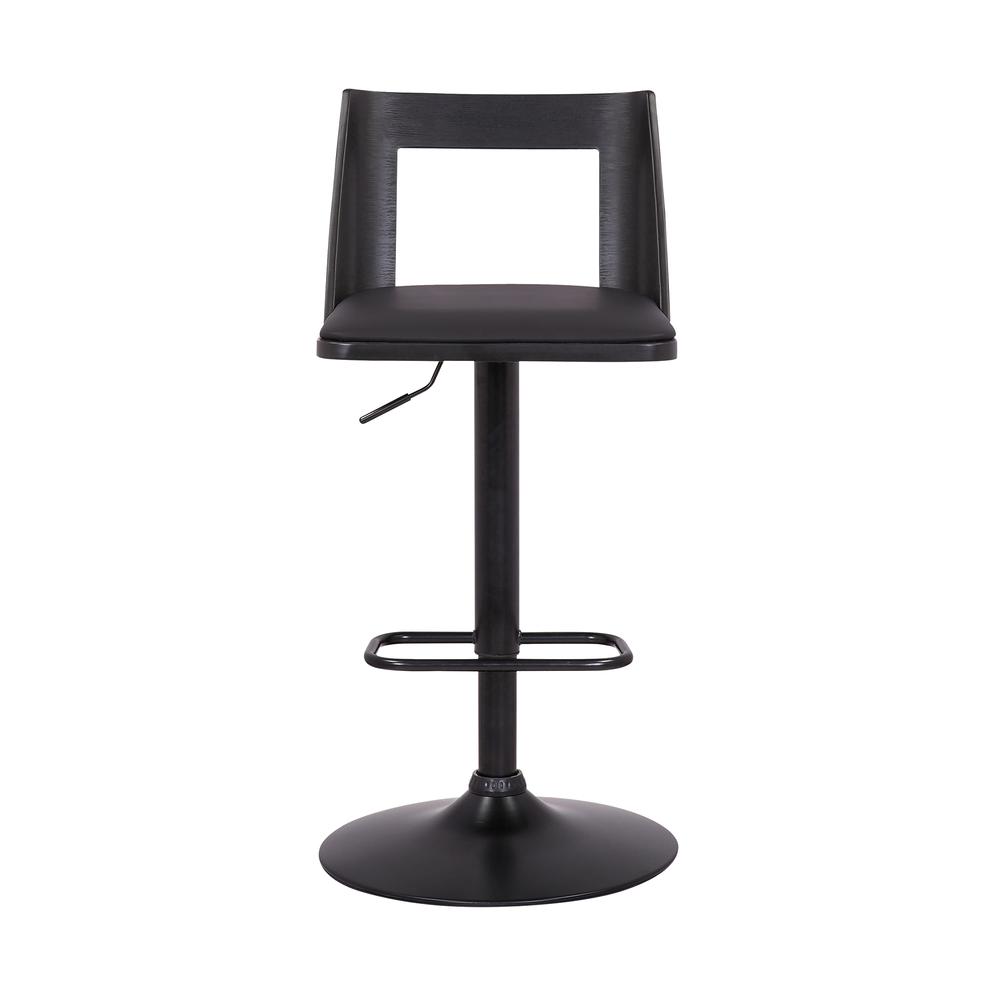 Milan Adjustable Swivel Black Faux Leather and Black Wood Bar Stool with Black Base. Picture 2