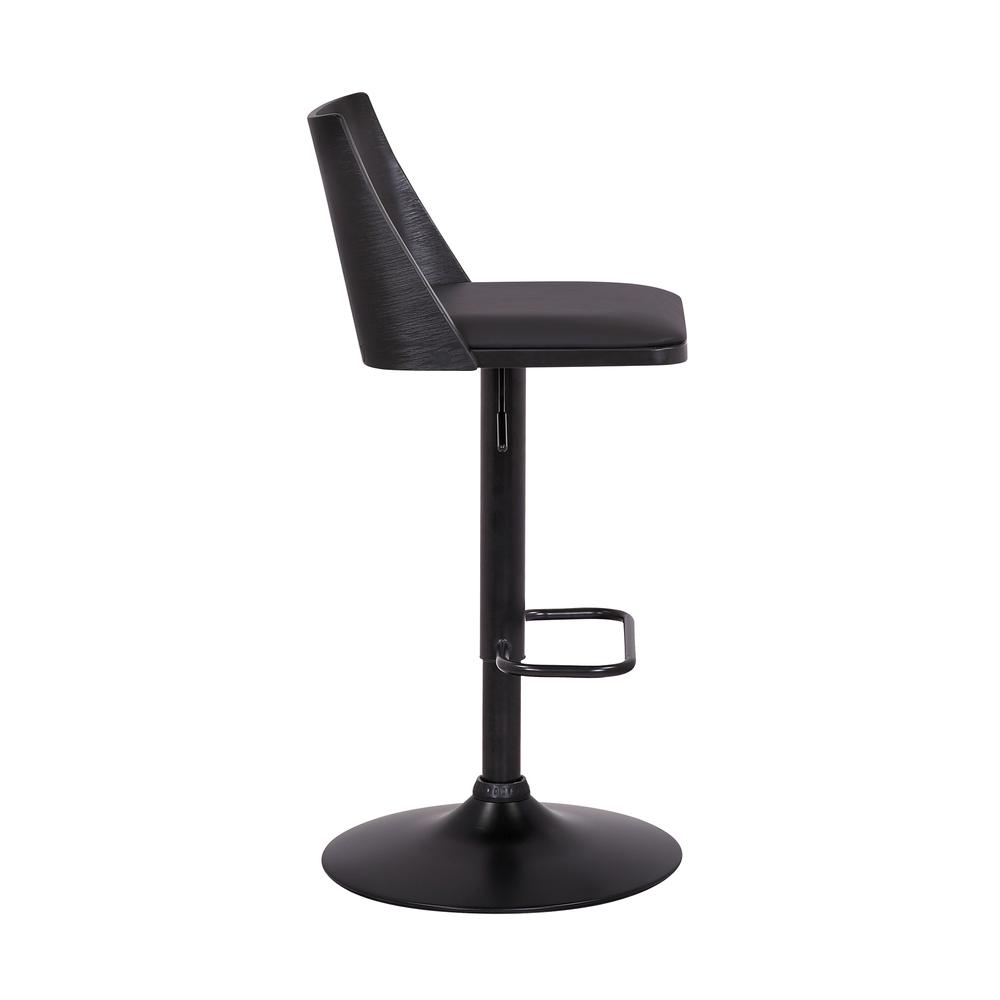 Milan Adjustable Swivel Black Faux Leather and Black Wood Bar Stool with Black Base. Picture 3