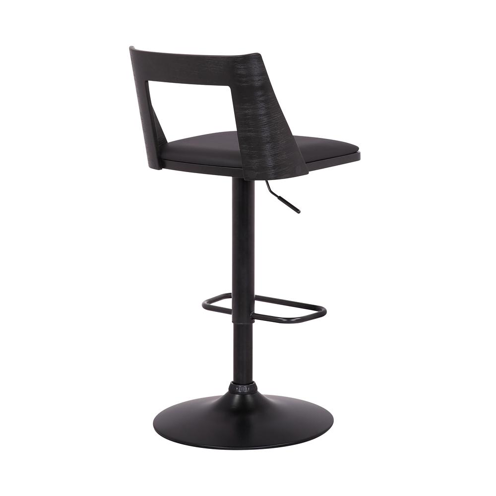 Milan Adjustable Swivel Black Faux Leather and Black Wood Bar Stool with Black Base. Picture 4