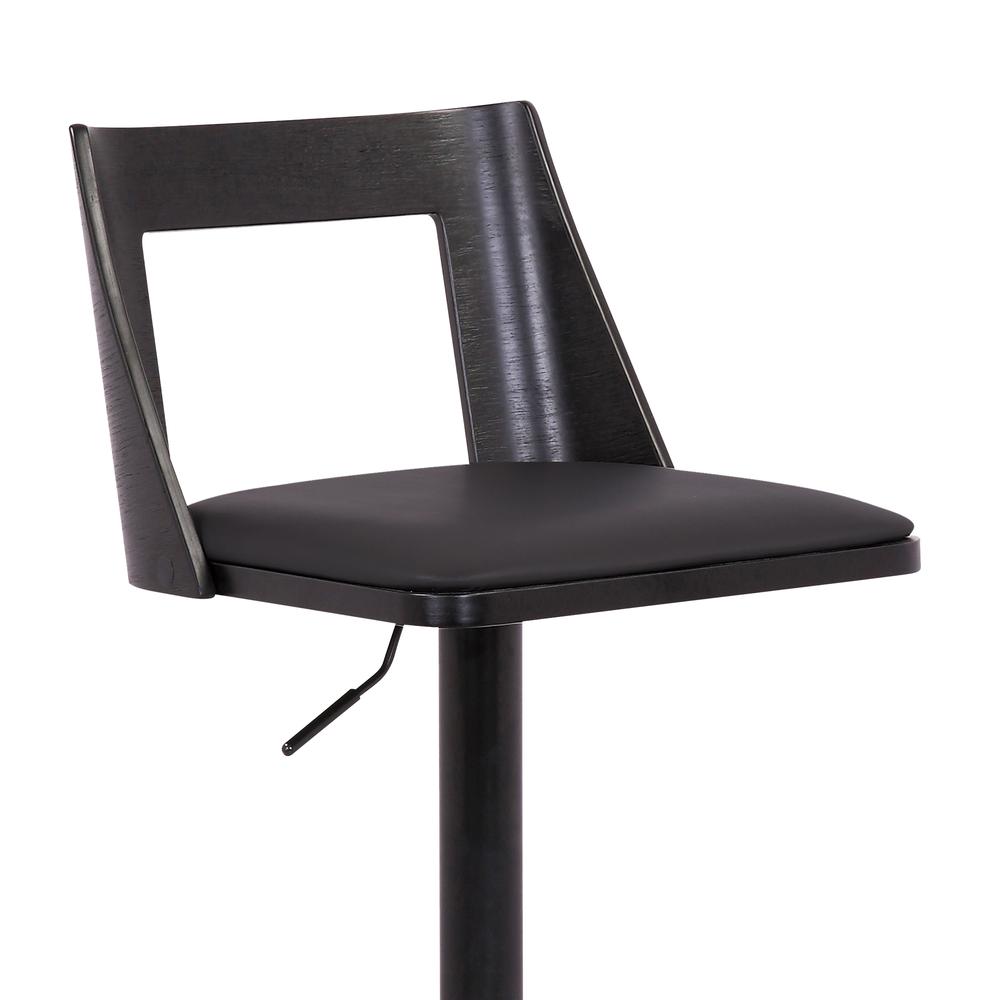 Milan Adjustable Swivel Black Faux Leather and Black Wood Bar Stool with Black Base. Picture 6