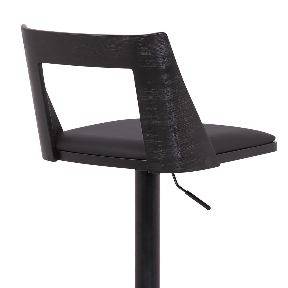 Milan Adjustable Swivel Black Faux Leather and Black Wood Bar Stool with Black Base. Picture 7