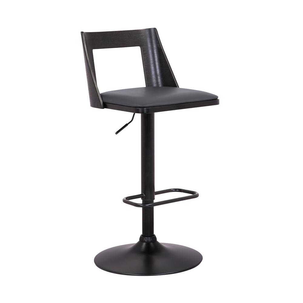 Milan Adjustable Swivel Grey Faux Leather and Black Wood Bar Stool with Black Base. Picture 1