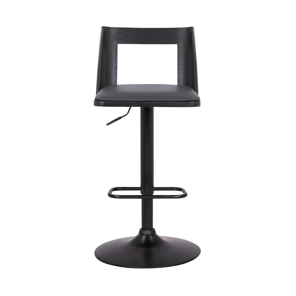 Milan Adjustable Swivel Grey Faux Leather and Black Wood Bar Stool with Black Base. Picture 2