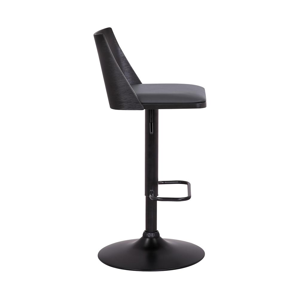 Milan Adjustable Swivel Grey Faux Leather and Black Wood Bar Stool with Black Base. Picture 3