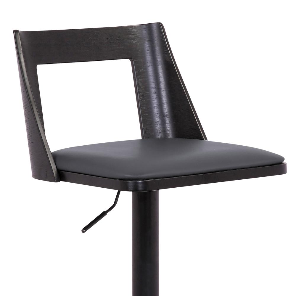 Milan Adjustable Swivel Grey Faux Leather and Black Wood Bar Stool with Black Base. Picture 6