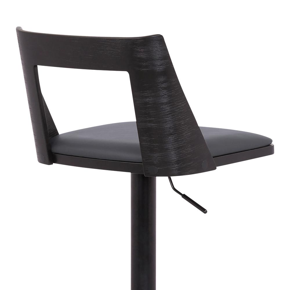 Milan Adjustable Swivel Grey Faux Leather and Black Wood Bar Stool with Black Base. Picture 7