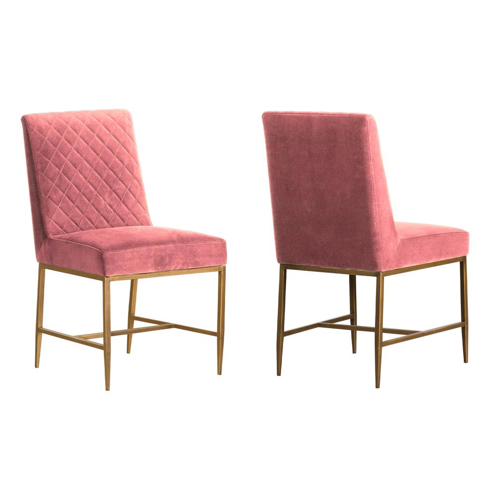 Memphis Pink Velvet and Antique Brass Accent Dining Chair- Set of 2. Picture 1