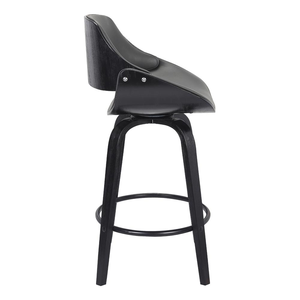 Contemporary 26" Counter Height Swivel Barstool in Black Brush Wood Finish and Grey Faux Leather. Picture 3