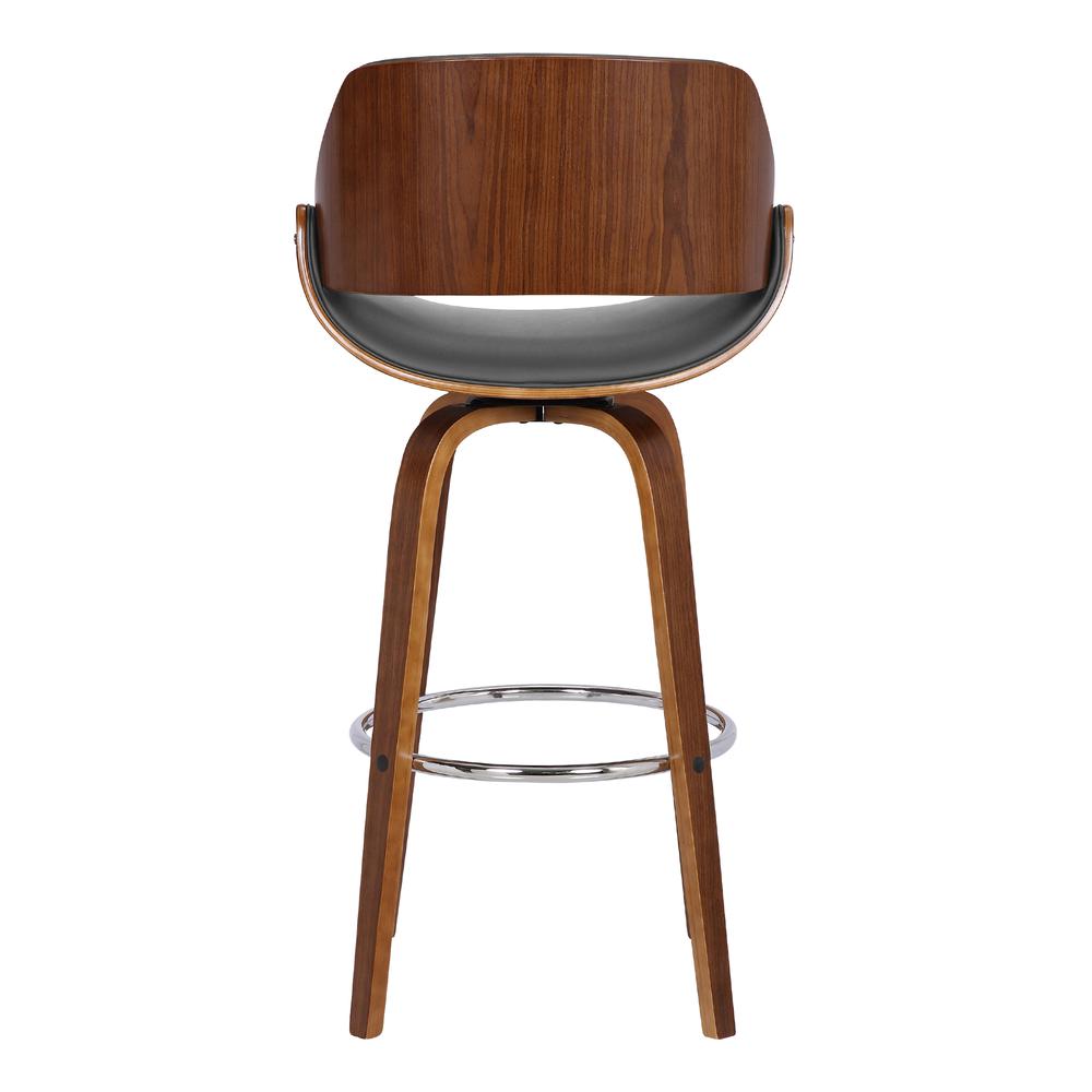 Contemporary 26" Counter Height Swivel Barstool in Walnut Wood Finish and Grey Faux Leather. Picture 5