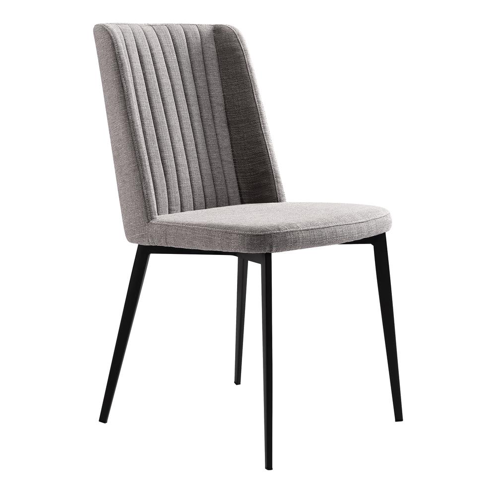 Maine Contemporary Dining Chair in Matte Black Finish and Gray Fabric - Set of 2. Picture 1