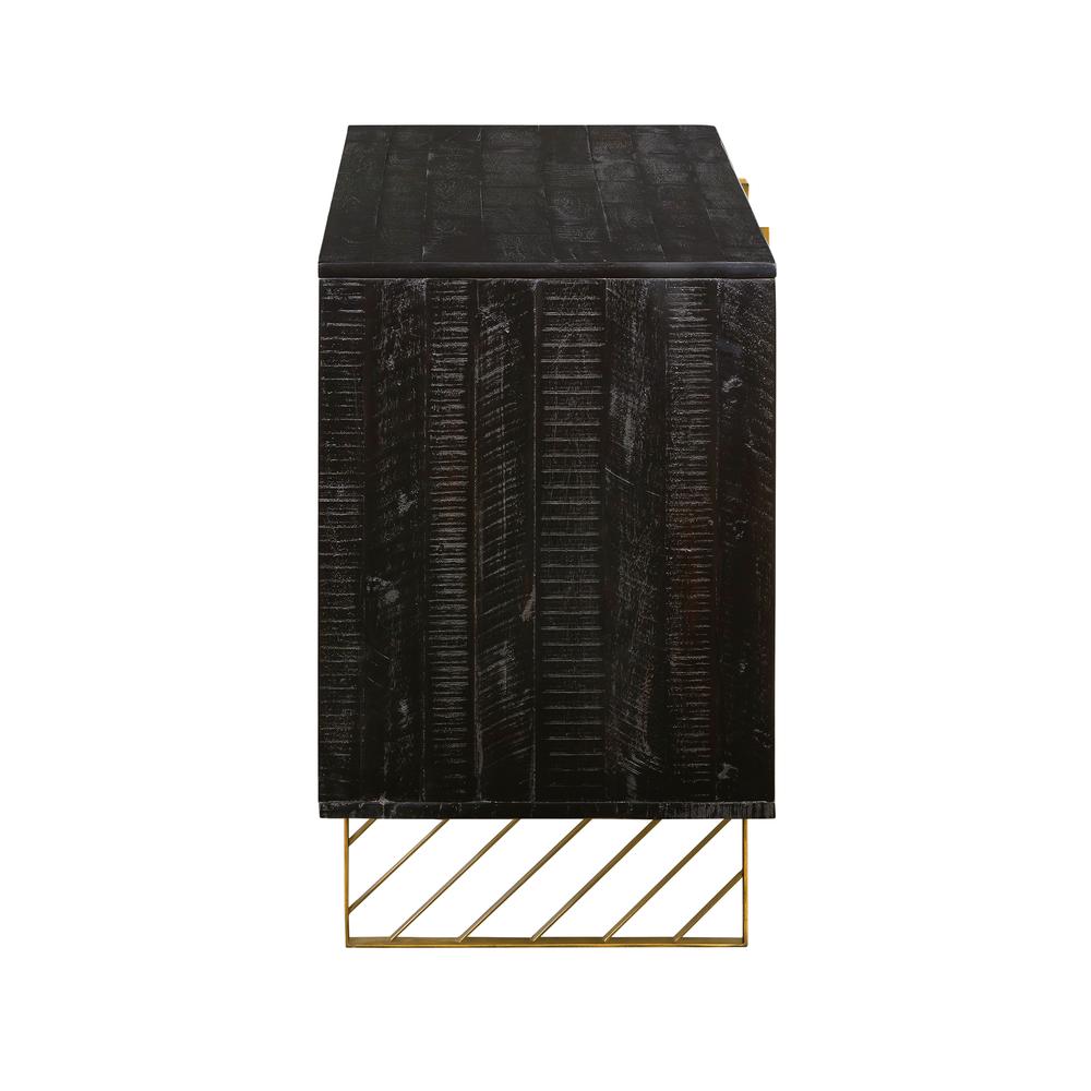 Monaco Rectangular Black Wood Sideboard with Antique Brass Accent, Black Red-Shiny Wooden. Picture 3
