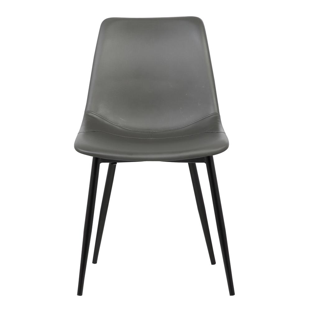 Contemporary Dining Chair in Gray Faux Leather - Black Powder Coated Metal Legs. Picture 2